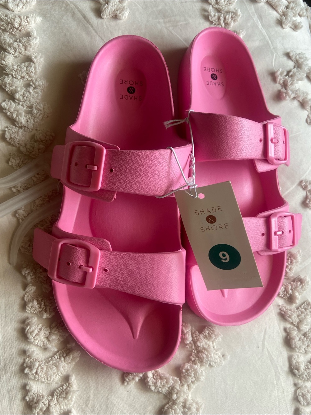 Shade & Shore Bubblegum Pink Double Buckle Slide Sandals - Picture 3 of 4
